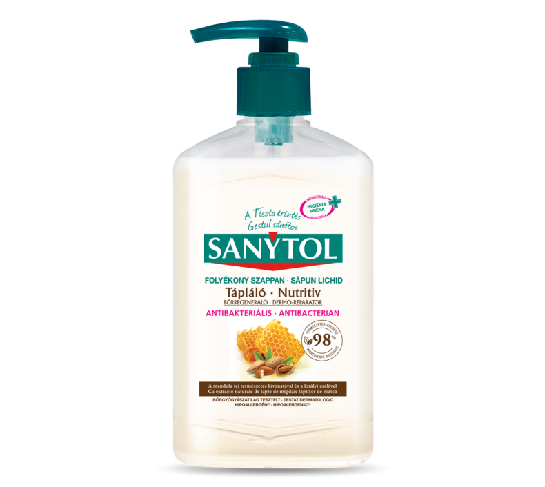 Sanytol Antibakteriális Folyékony Szappan Mandulatej és méhpempő 250 ml