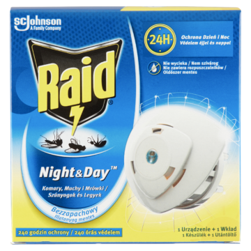 Raid Night and Day szúnyog- és légyirtó korong készülék utántöltővel 240 órás