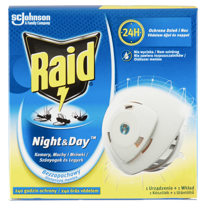 Raid Night and Day szúnyog- és légyirtó korong készülék utántöltővel 240 órás