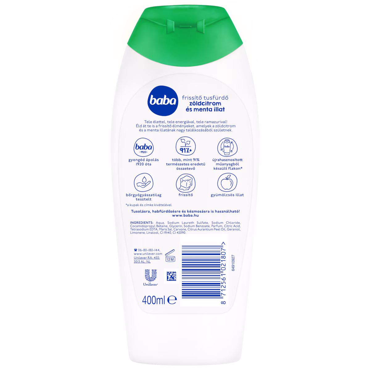 Baba zöldcitrom és menta illat frissítő tusfürdő 400 ml