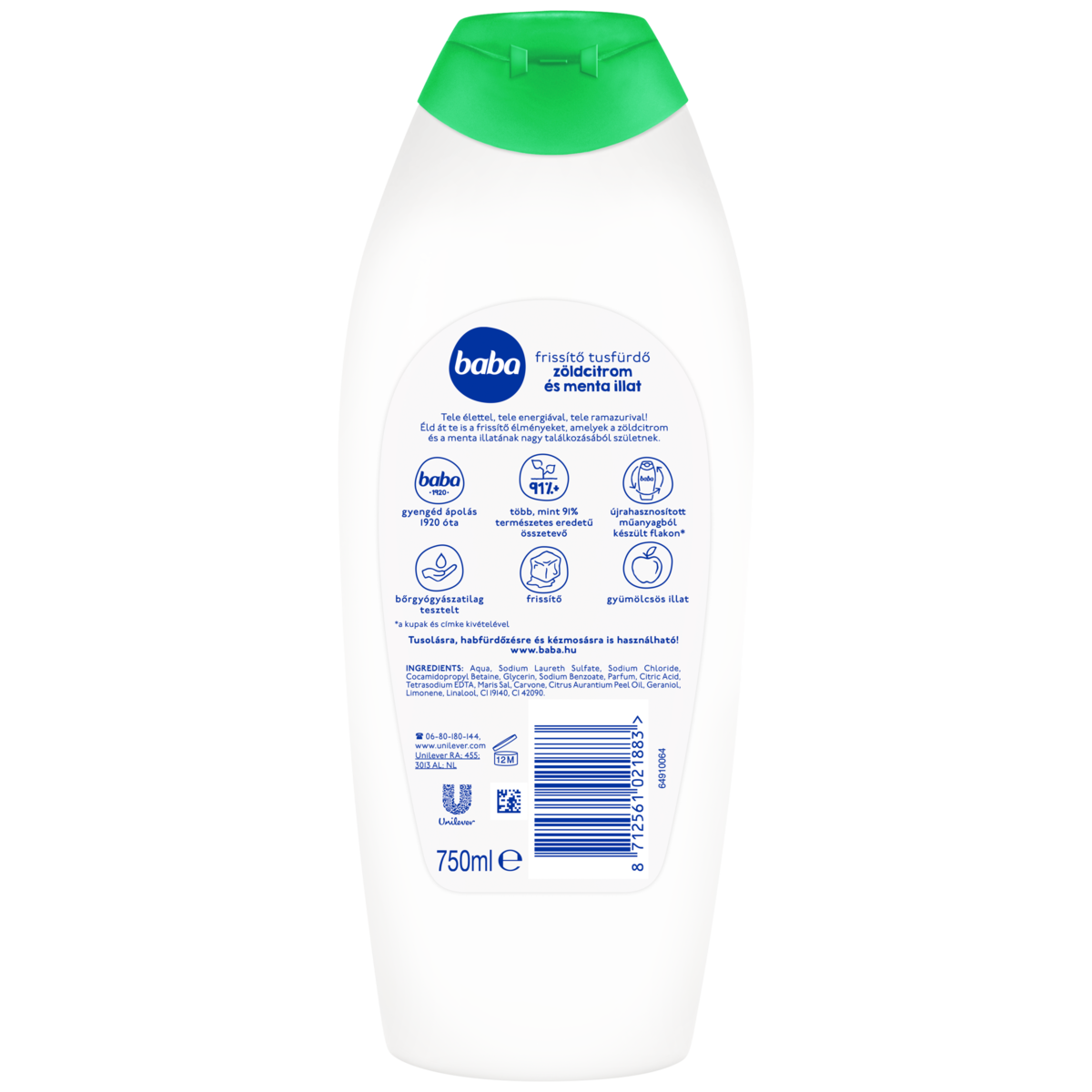 Baba zöldcitrom és menta illat frissítő tusfürdő 750 ml