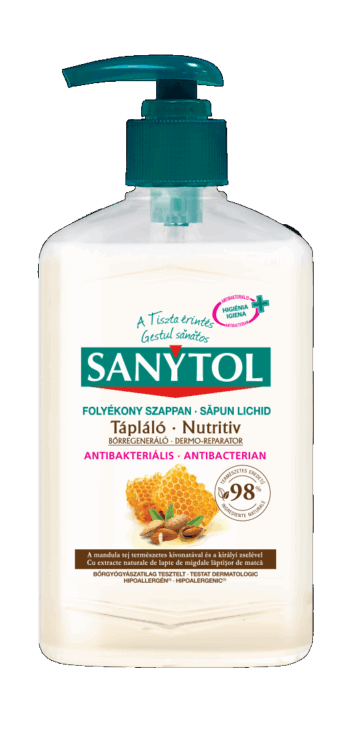 Sanytol Antibakteriális Folyékony Szappan Mandulatej és méhpempő 250 ml