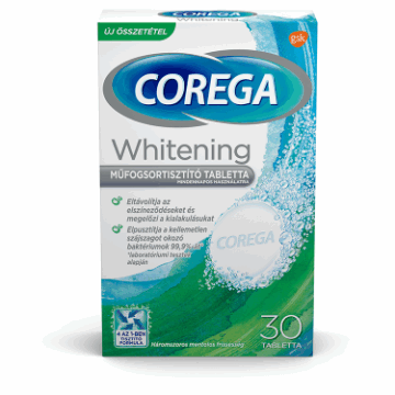 Corega Whitening antibakteriális hatású műfogsortisztító tabletta 30 db