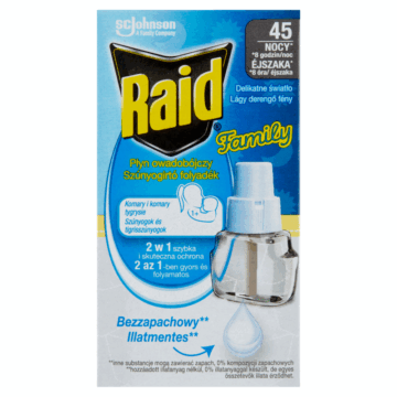 Raid Family Elektromos szúnyogirtó készülék 45 éjszakás, illatmentes 1 db +27 ml