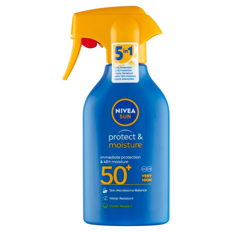 NIVEA SUN FF50+ Protect & Moisture Szórófejes Naptej FF50+ 270 ml