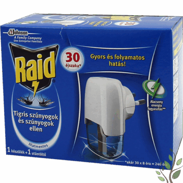Raid Elektromos szúnyogirtó készülék és utántöltő 21 ml illatmentes 30 éjszakás