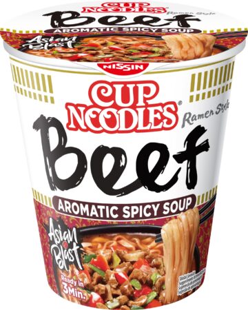 Nissin Cup Noodles poharas fűszeres instant tésztaleves marha ízesítéssel 64g