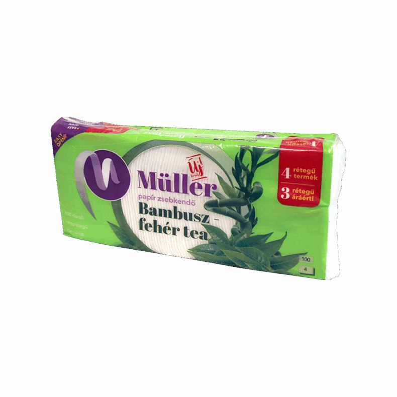 Müller papírzsebkendő 100 db Bambusz-Fehér tea 4 rétegű