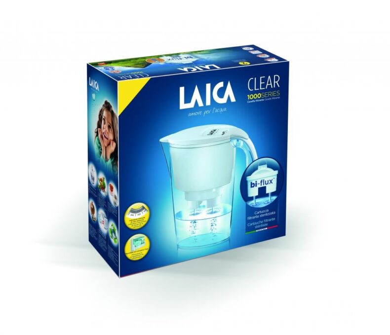 LAICA CLEAR LINE fehér vízszűrő kancsó mechanikus kijelzővel és 1 db bi-flux univerzális szűrőbetéttel (J11AB)