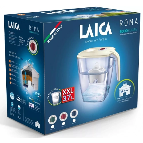 LAICA ROMA NIGHT vízszűrő kancsó Cream tetővel, mechanikus night blue tárcsával és 1 db bi-flux univerzális szűrőbetéttel 3,7 liter (J81EC)