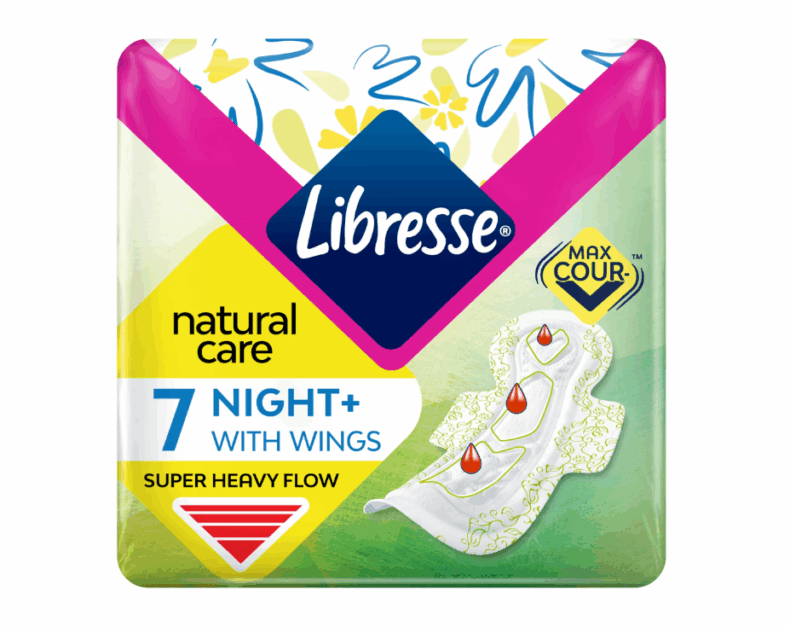 Libresse egészségügyi betét Maxi Night Wings Natural Care szárnyas 7 db
