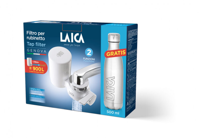 LAICA RK10A02 Genova csapra szerelhető vízszűrő + ajándék LAICA fém palack 0,5 liter