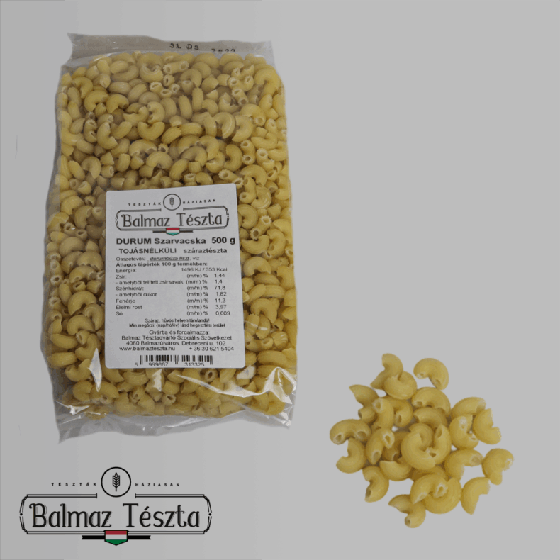 Balmaz Tészta tojás nélküli durum Szarvacska tészta 500g