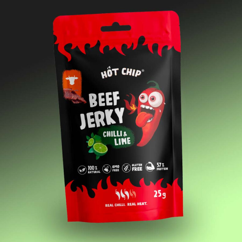 Hot Chip Beef Jerky szárított marhahús falatok chili és lime 25g