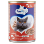 PreVital nedves macskaeledel, macskatáp felnőtt macskáknak marhával, májjal szószban konzerv 415 g