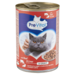 PreVital nedves macskaeledel, macskatáp felnőtt macskáknak marhával, májjal szószban konzerv 415 g