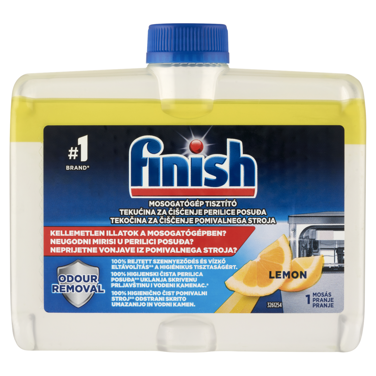 Finish mosogatógép tisztító folyadék citrom illattal 250 ml – Higiénikus Mélytisztítás Friss Citromillattal