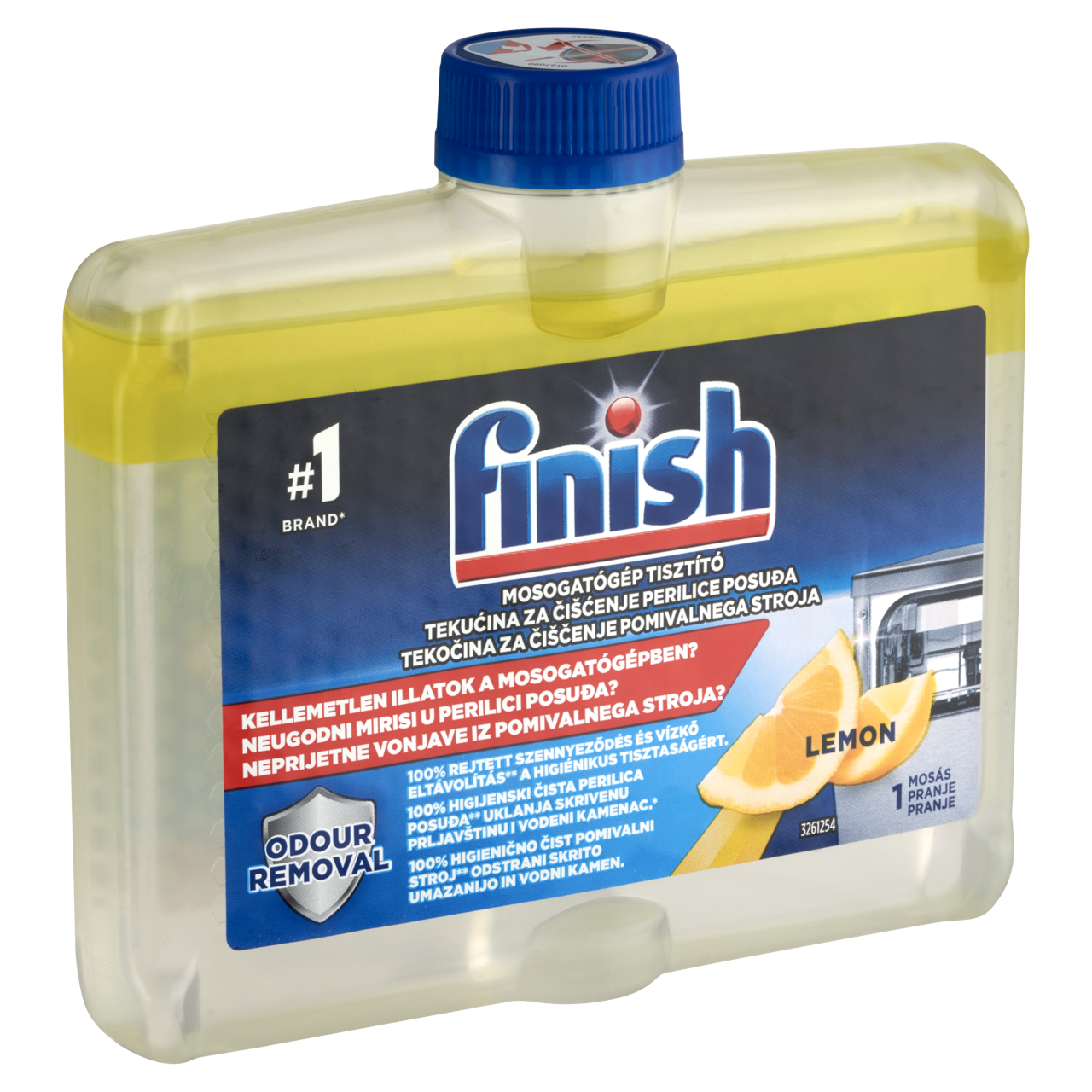 Finish mosogatógép tisztító folyadék citrom illattal 250 ml – Higiénikus Mélytisztítás Friss Citromillattal