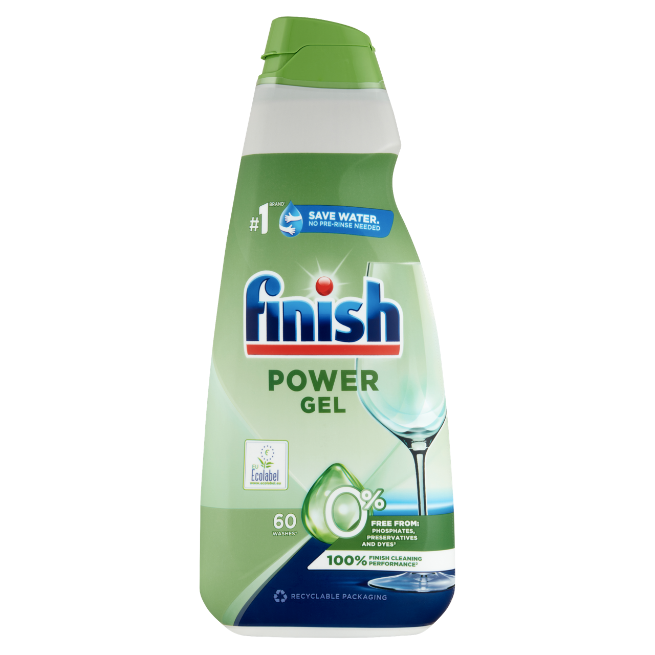 Finish Power All in 1 0% Gépi Mosogatógél 900 ml – 60 Mosogatás, Foszfát- és Tartósítószermentes Teljes Power tisztítóerő foszfát, tartósítószer és színezék nélkül – tudatos mosogatás minden nap