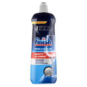 Finish Rinse & Shine Aid gépi öblítőszer 800 ml – 160 Mosáshoz, Vízfoltmentes Csillogás, Gyors Száradás
