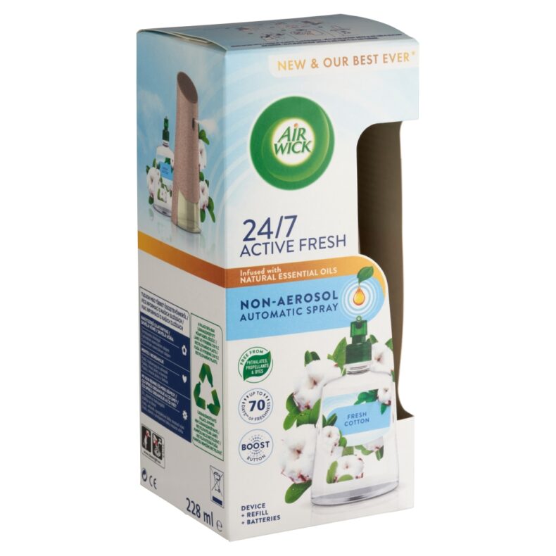 Air Wick Active Fresh Automata Légfrissítő spray készülék, Friss Pamut illat, 228ml