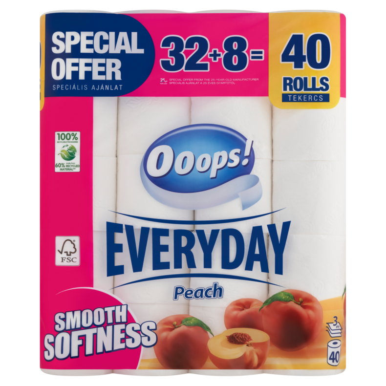 Ooops! Everyday (Vanessa) toalettpapír 3 rétegű 32+8 tekercs Barack