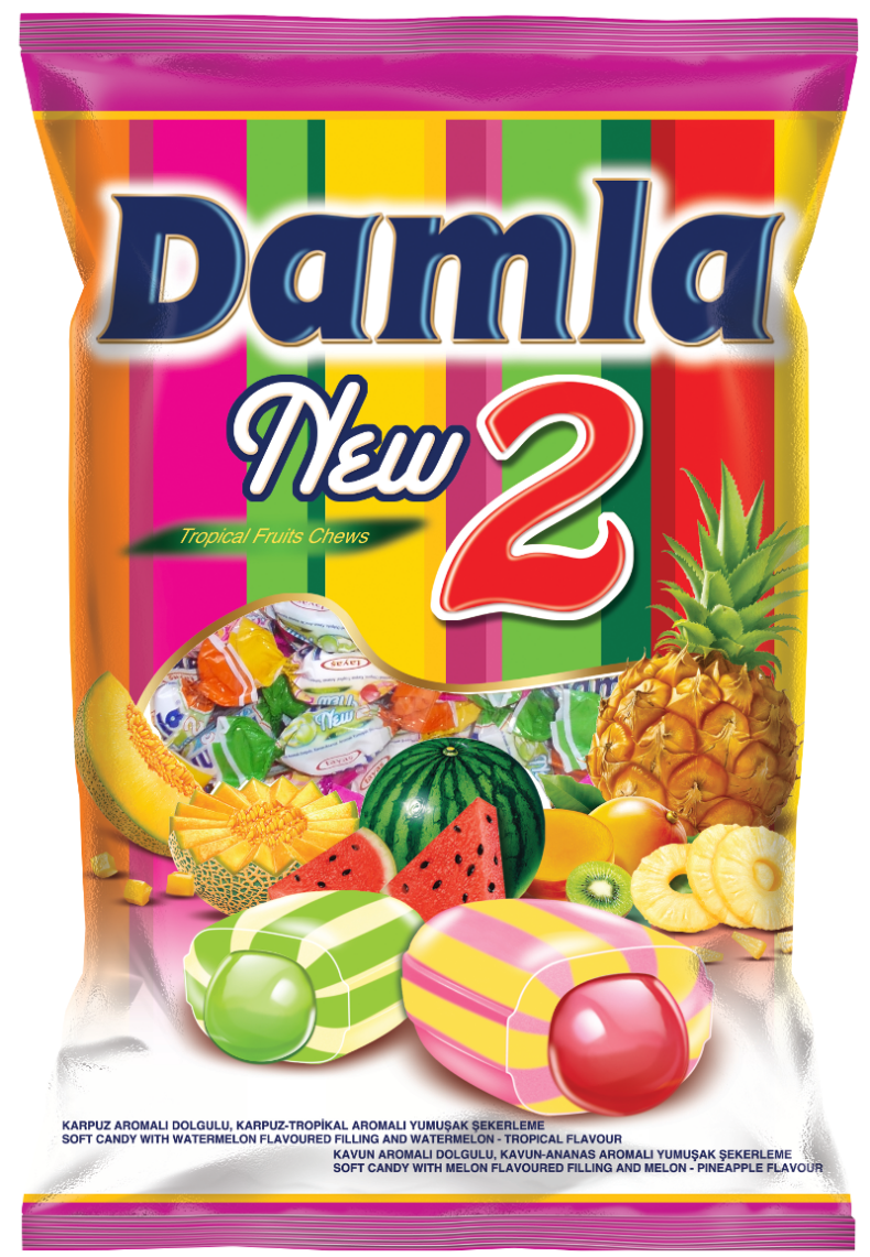 Damla New2 trópusi gyümölcs ízű töltött puhakaramella mix 1 kg