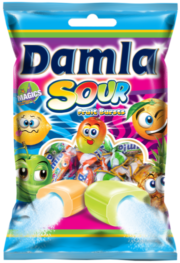 Damla Sour savanyú gyümölcs ízű töltött puhakaramella mix 1Kg
