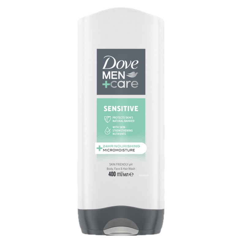Dove Men+Care Sensitive férfi tusfürdő érzékeny bőrre, testre, arcra és hajra 400 ml