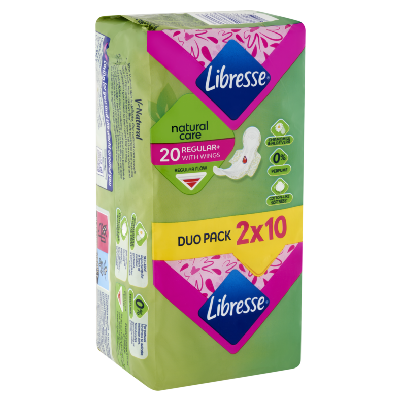 Libresse Regular+ Natural Care szárnyas egészségügyi betét 2 x 10 db