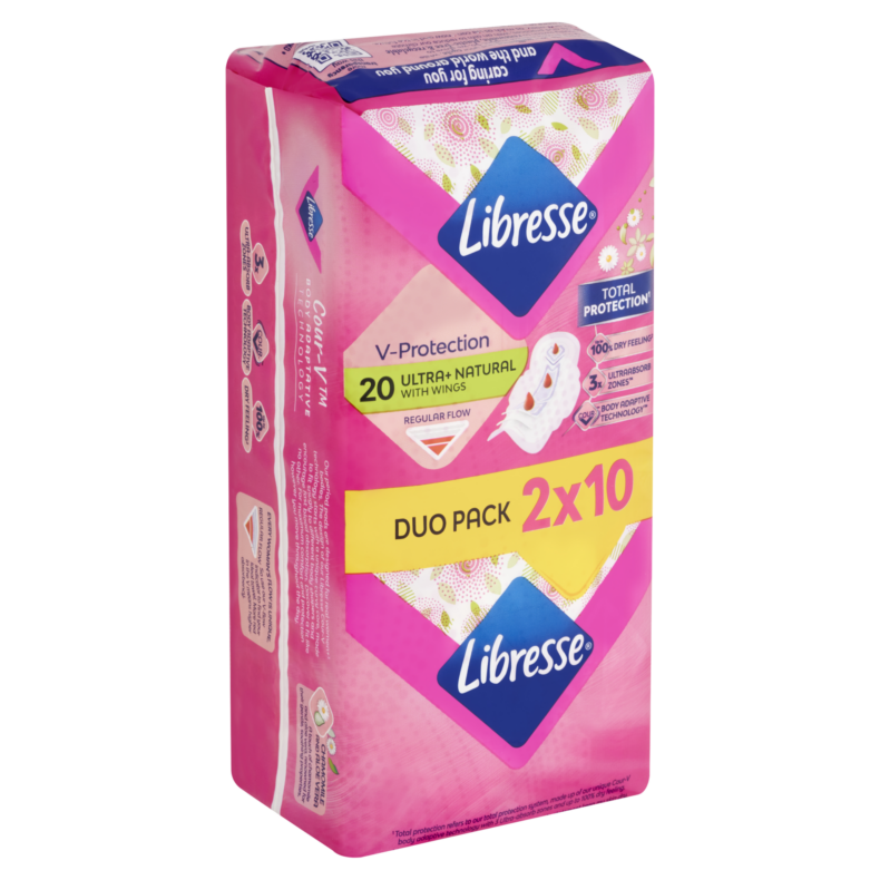 Libresse Ultra+ Natural szárnyas egészségügyi betét 2 x 10 db