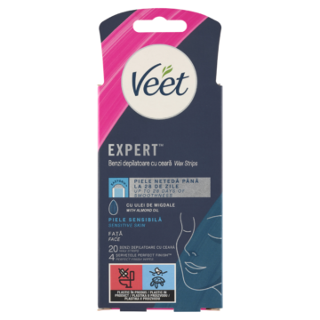 Veet Expert használatra kész hideggyanta szalagok – Arcra, érzékeny bőrre 20 db