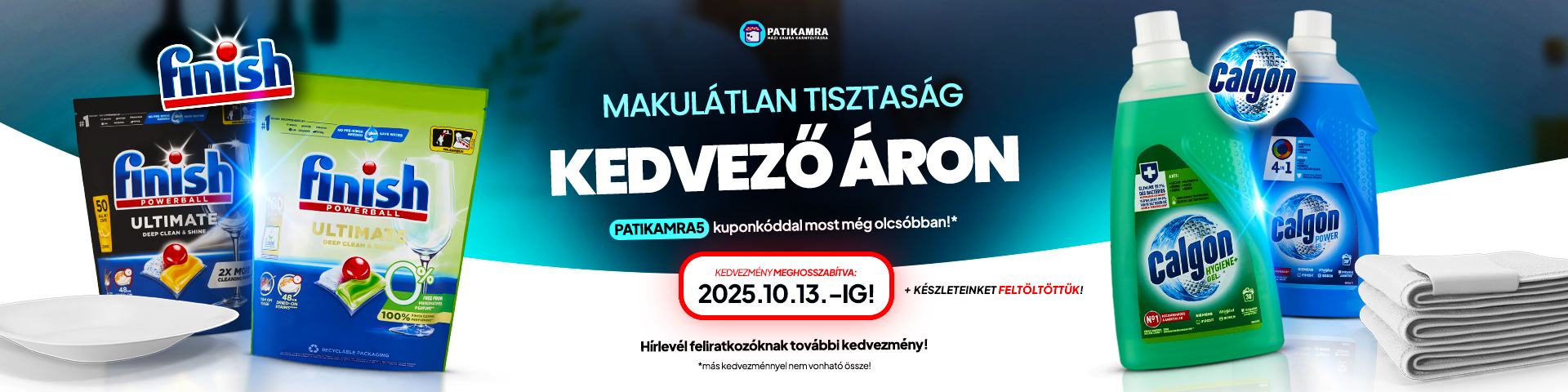 Patikamra kupon banner finish calgon kedvezmény meghosszabbítva