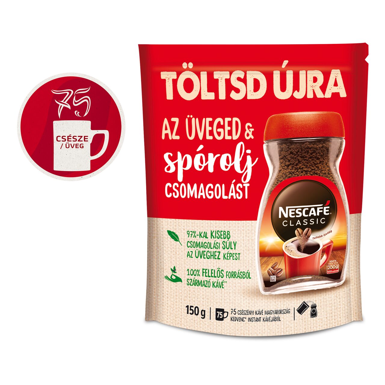 Nescafé Classic instant kávé utántöltő 150 g