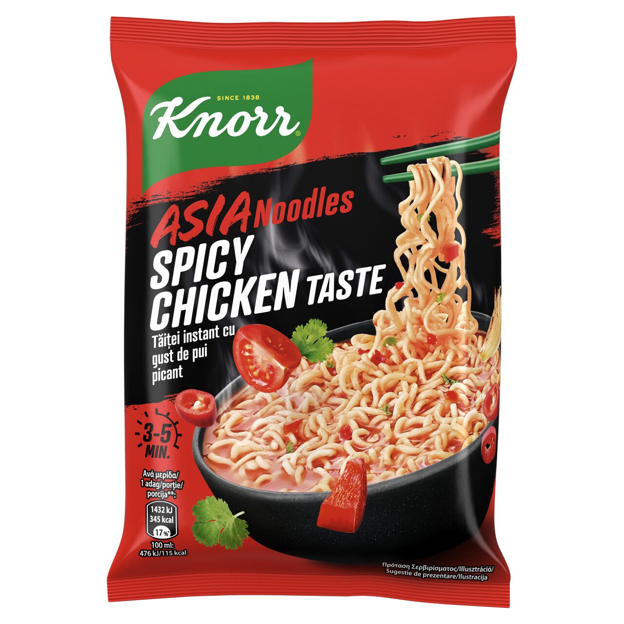 Knorr Asia Noodles ázsiai jellegű instant tésztaleves csípős csirke ízesítéssel 73 g