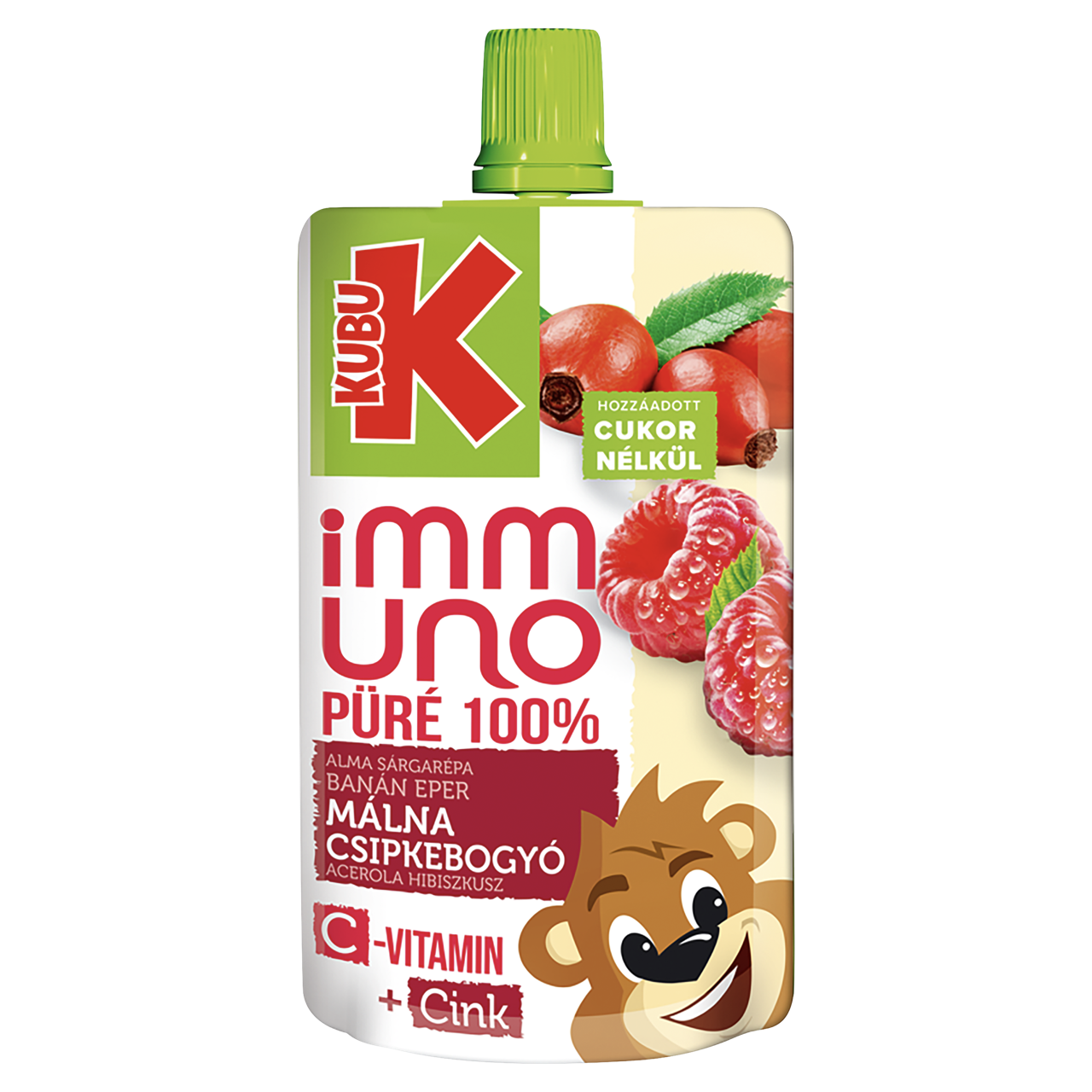 Kubu Immuno alma-sárgarépa-banán-eper-málna-csipkebogyó-acerola-hibiszkusz püré, C-vitaminnal 100 g