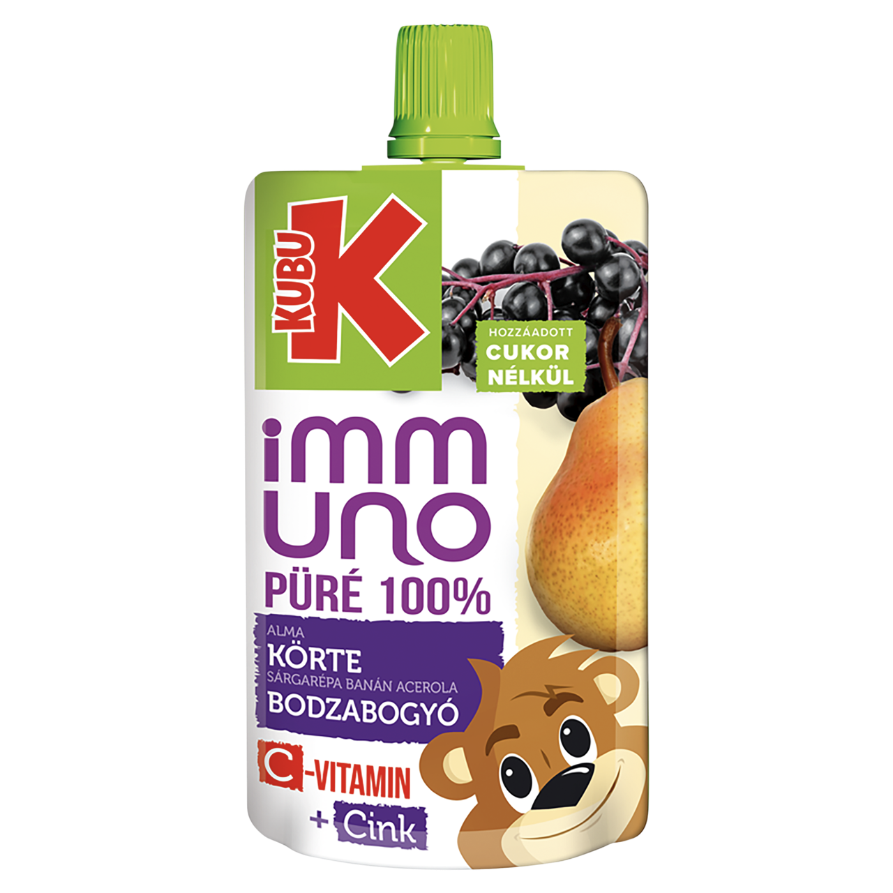 Kubu Immuno alma-körte-sárgarépa-banán-acerola-bodzabogyó püré, C-vitaminnal, cinkkel 100 g