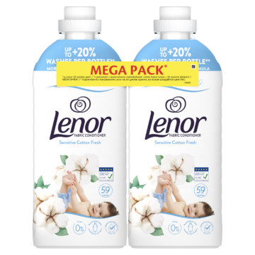 Lenor Sensitive Cotton Fresh hipoallergén textilöblítő DUO 2x1239 ml 118 mosás