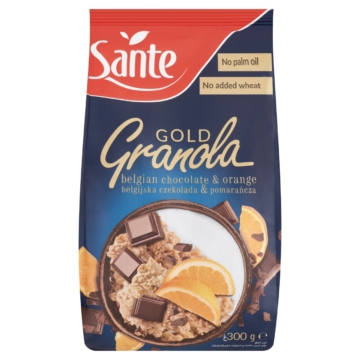 Sante Granola Gold teljes kiőrlésű cereáliapelyhek belga csokoládé-narancs 300 g