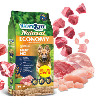 Happy & Fit Natural Economy Adult Száraztáp Húskeverékkel 12+2 kg