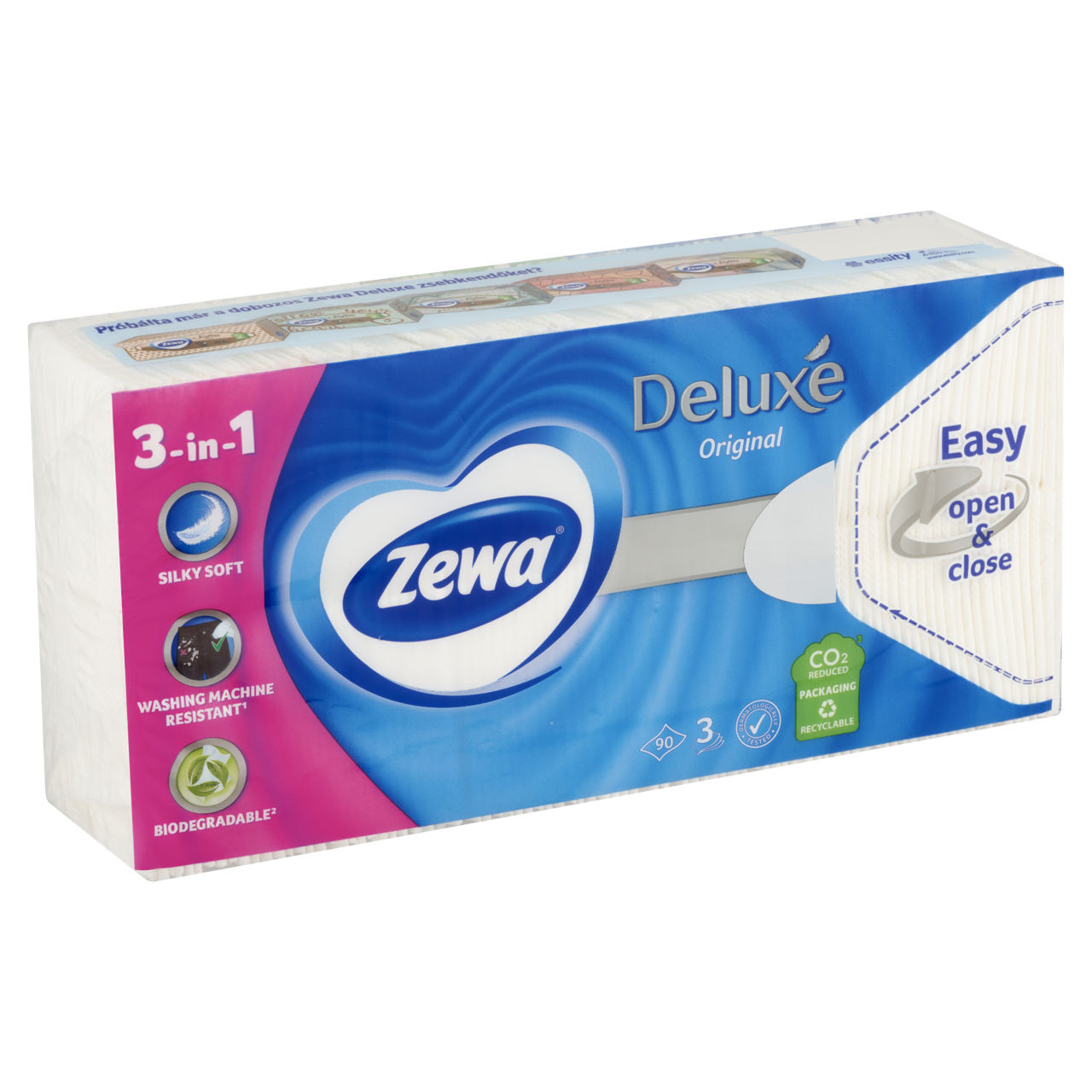 Zewa Deluxe Original illatmentes papír zsebkendő 3 rétegű 90 db