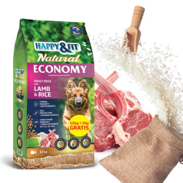 Happy & Fit Natural Economy Adult with Lamb and Rice kutyatáp 12+2 kg