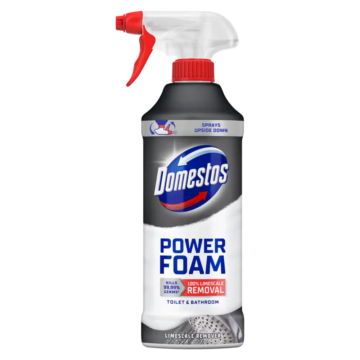 Domestos Power Foam vízkő eltávolító hatású WC és fürdőszoba tisztító hab, 435 ml