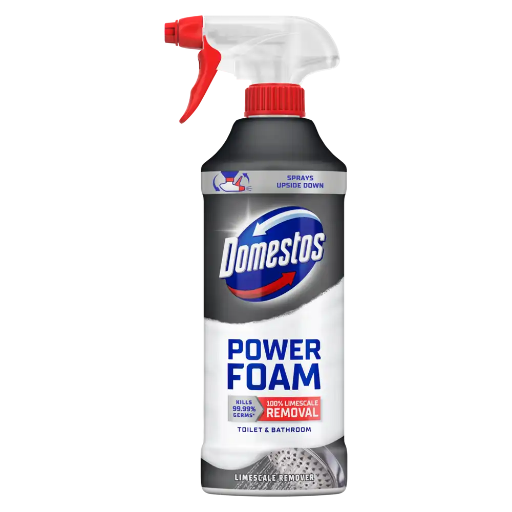 Domestos Power Foam vízkő eltávolító hatású WC és fürdőszoba tisztító hab, 435 ml