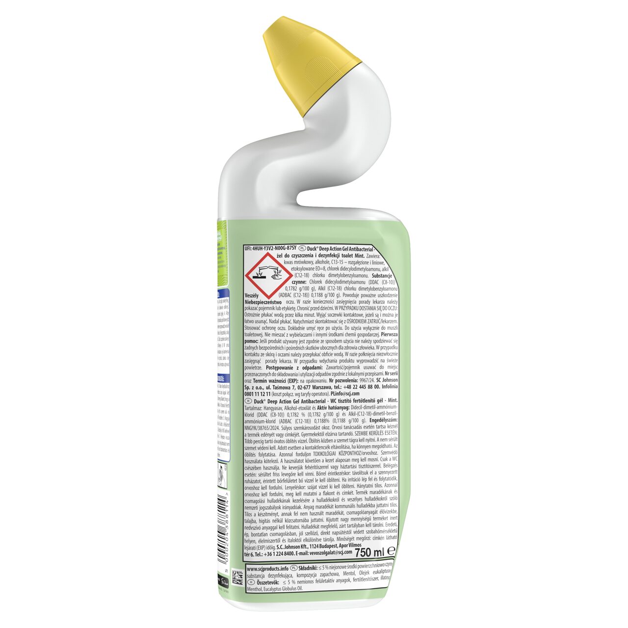 Duck Deep Action Antibacterial Mint WC tisztító fertőtlenítő gél 750 ml